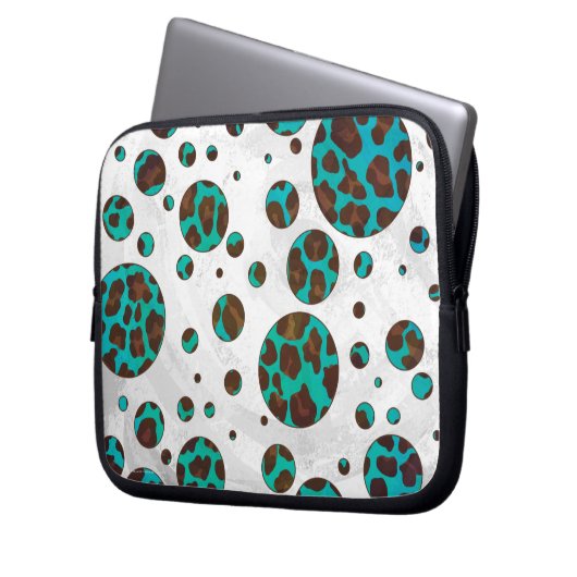 Leopard Brown und Aquamarin PrintPolka Dots Laptopschutzhülle (Vorderseite Links)
