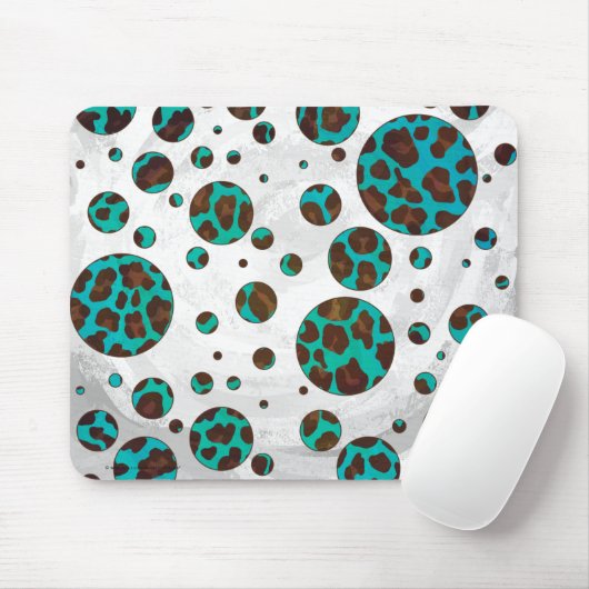 Leopard Brown und Aquamarin PrintPolka Dots Mousepad (Mit Mouse)