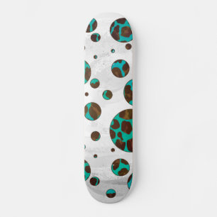 Leopard Brown und Aquamarin PrintPolka Dots Skateboard