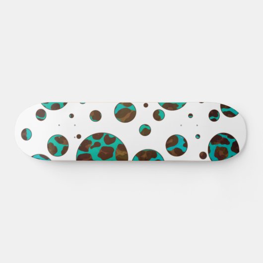 Leopard Brown und Aquamarin PrintPolka Dots Skateboard (Horizontal)