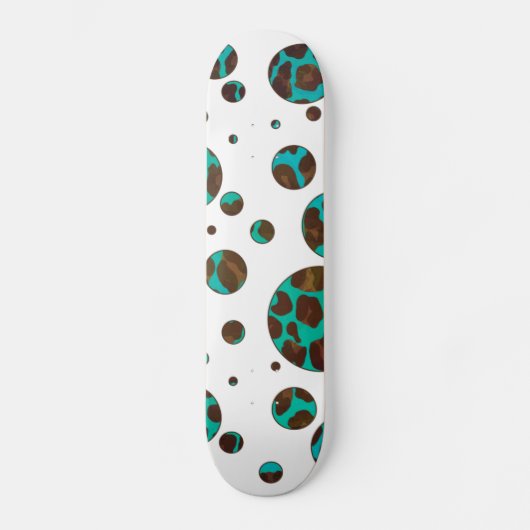 Leopard Brown und Aquamarin PrintPolka Dots Skateboard (Vorderseite)