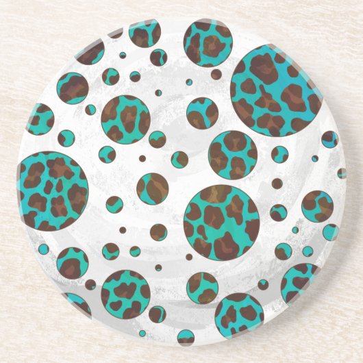 Leopard Brown und Aquamarin PrintPolka Dots Untersetzer (Vorne)