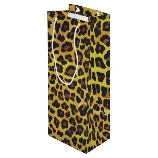 Leopard Brown und Gelb Print Geschenktüte Für Weinflaschen (Rückseite Schrägansicht)
