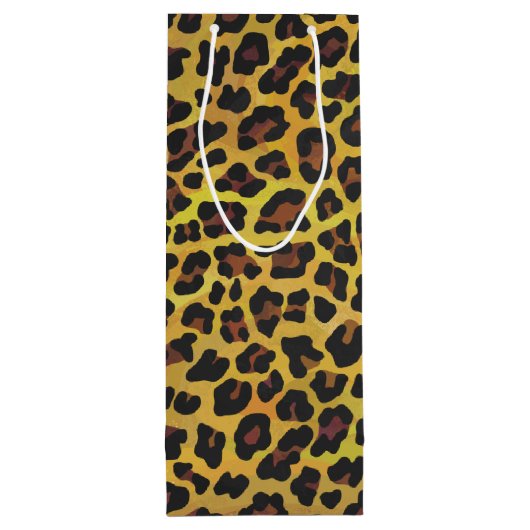 Leopard Brown und Gelb Print Geschenktüte Für Weinflaschen (Rückseite)