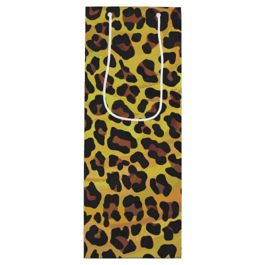 Leopard Brown und Gelb Print Geschenktüte Für Weinflaschen (Vorderseite)