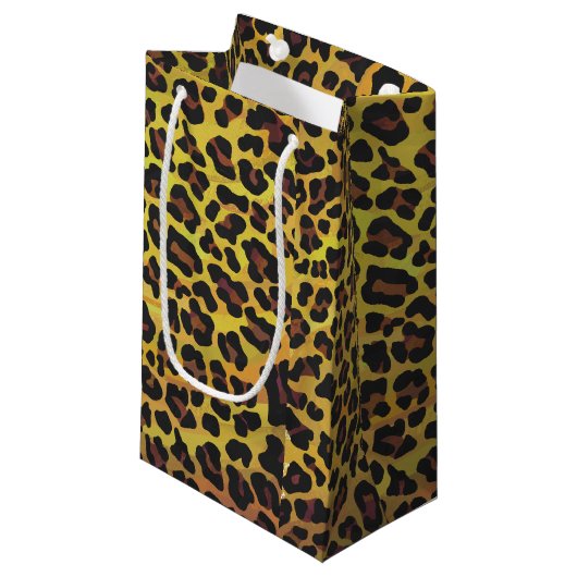 Leopard Brown und Gelb Print Kleine Geschenktüte (Vorderseite Schrägansicht)