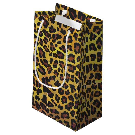Leopard Brown und Gelb Print Kleine Geschenktüte (Rückseite Schrägansicht)