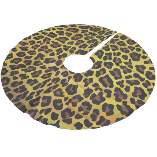 Leopard Brown und Gelb Print Polyester Weihnachtsbaumdecke (Schrägansicht)