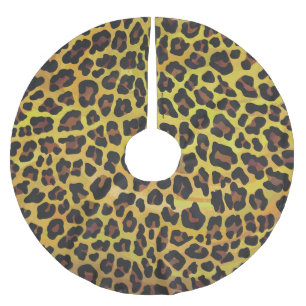 Leopard Brown und Gelb Print Polyester Weihnachtsbaumdecke