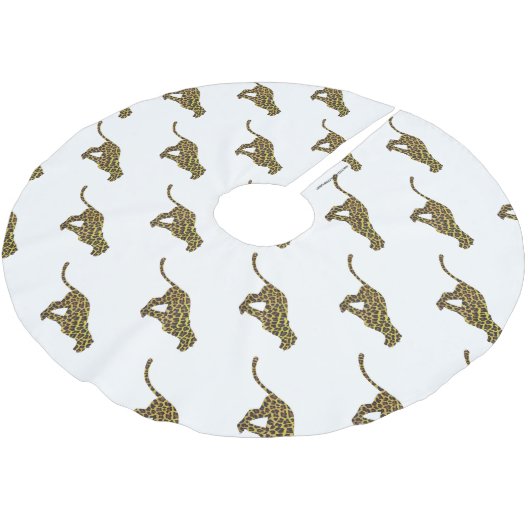 Leopard Brown und Gelbe Silhouette Polyester Weihnachtsbaumdecke (Schrägansicht)