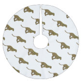 Leopard Brown und Gelbe Silhouette Polyester Weihnachtsbaumdecke (Vorderseite)