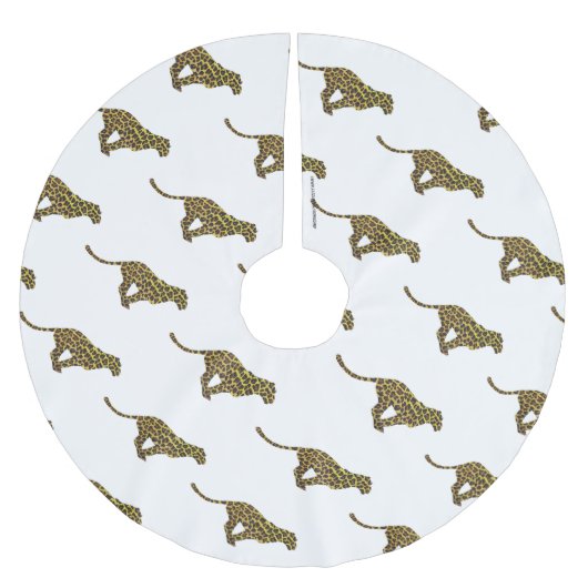 Leopard Brown und Gelbe Silhouette Polyester Weihnachtsbaumdecke (Vorderseite)