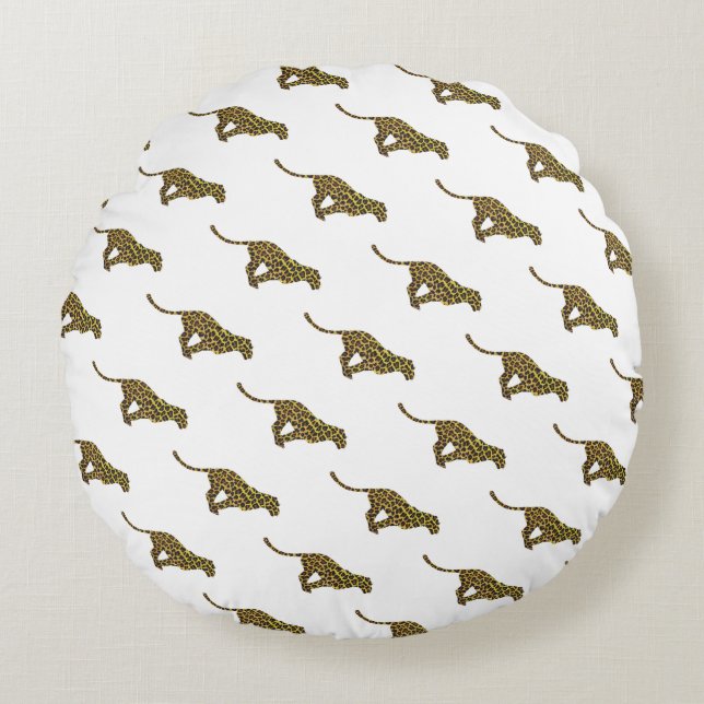 Leopard Brown und Gelbe Silhouette Rundes Kissen (Vorderseite)
