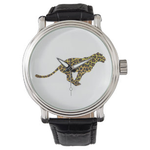 Leopard Brown und Gelbe Siloette Armbanduhr