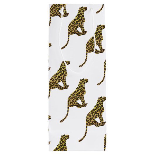 Leopard Brown und Gelbe Siloette Geschenktüte Für Weinflaschen (Rückseite)