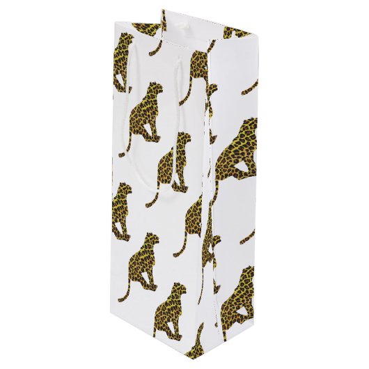 Leopard Brown und Gelbe Siloette Geschenktüte Für Weinflaschen (Vorderseite Schrägansicht)