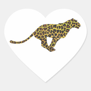 Leopard Brown und Gelbe Siloette Herz-Aufkleber