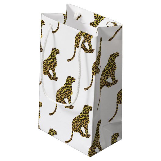 Leopard Brown und Gelbe Siloette Kleine Geschenktüte (Rückseite Schrägansicht)