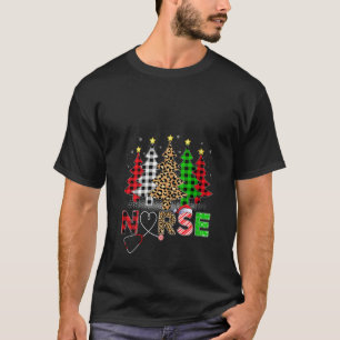 Leopard Buffalo Kariert Xmas Tree ER Nursing Nurse T-Shirt