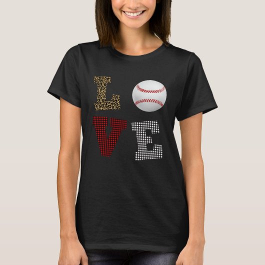 Leopard Buffalo Plaid Baseball Player Valentine s T-Shirt (Vorderseite)