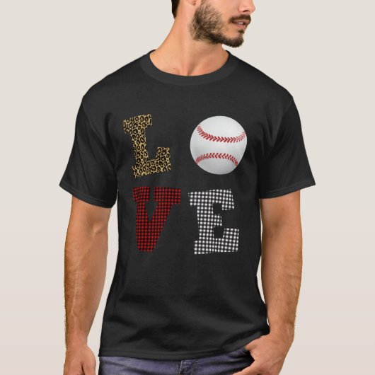 Leopard Buffalo Plaid Baseball Player Valentine s T-Shirt (Vorderseite)