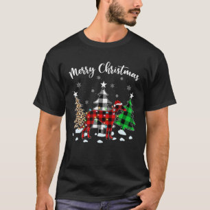Leopard Buffalo Plaid Matching Greyhound Christmas T-Shirt