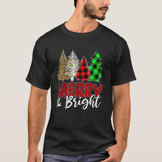 Leopard Buffalo Plaid Merry And Bright Christmas T T-Shirt (Vorderseite)