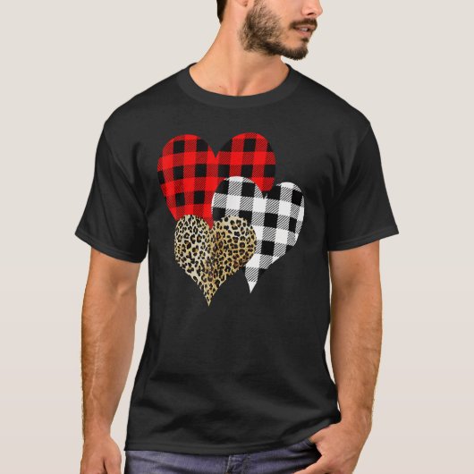 Leopard Buffalo Red Black Plaid Heart Funny Valent T-Shirt (Vorderseite)