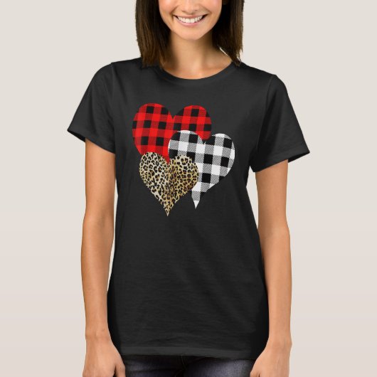 Leopard Buffalo Red Black Plaid Heart Funny Valent T-Shirt (Vorderseite)