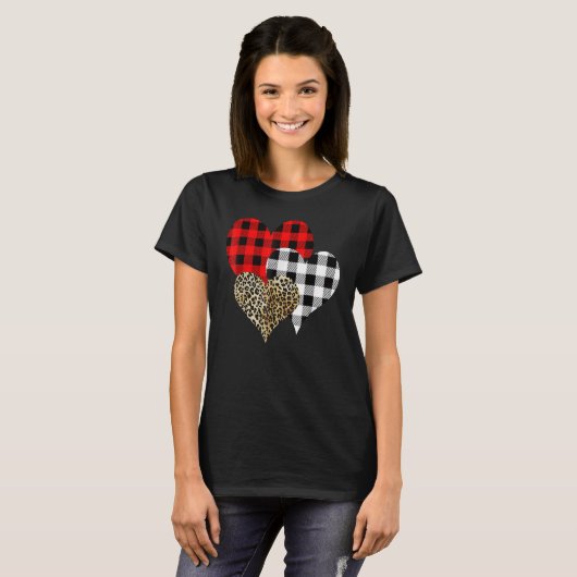 Leopard Buffalo Red Black Plaid Heart Funny Valent T-Shirt (Vorne ganz)
