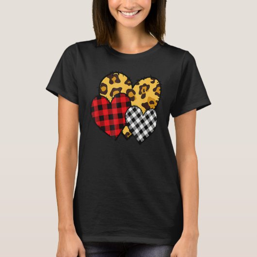Leopard Buffalo Red Black Plaid Heart Funny Valent T-Shirt (Vorderseite)
