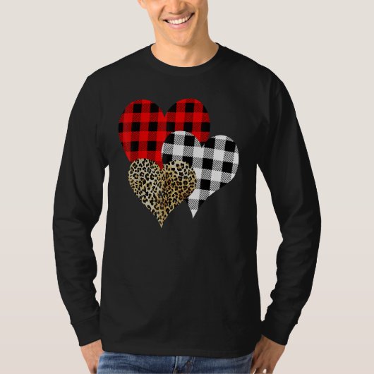 Leopard Buffalo Red Black Plaid Heart Funny Valent T-Shirt (Vorderseite)
