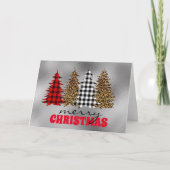 Leopard Büffel Karo Weihnachtsbaum Silber Karte (Vorderseite)