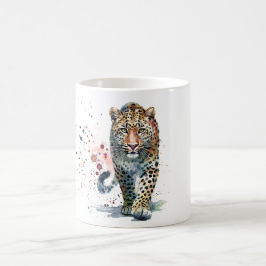 Leopard Buntes Wasserfarbenporträt Kaffeetasse (Mittel)