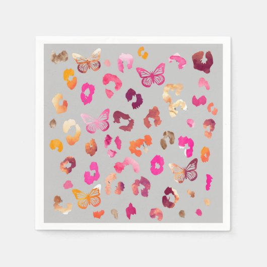 Leopard Butterfly Gray Napkins Serviette (Vorderseite)