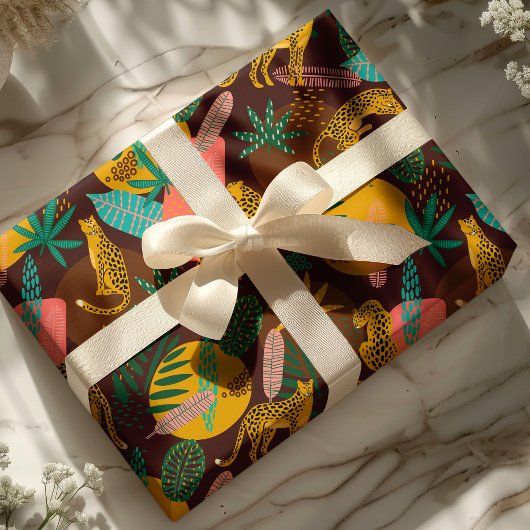 Leopard Cats Tropisches Abstraktes Dschungelmuster Geschenkpapier