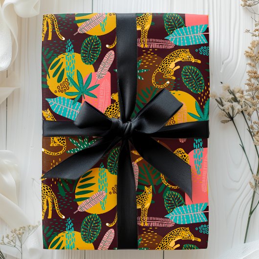 Leopard Cats Tropisches Abstraktes Dschungelmuster Geschenkpapier