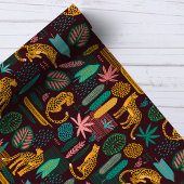 Leopard Cats Tropisches Lila Dschungelmuster Geschenkpapier