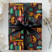 Leopard Cats Tropisches Lila Dschungelmuster Geschenkpapier