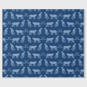 Leopard Catwalk in Blau Indigo Geschenkpapier (Flach)