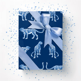 Leopard Catwalk in Blau Indigo Geschenkpapier