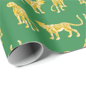 Leopard Catwalk in Grün und Gelb Geschenkpapier (Rolleneckpunkt)