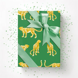 Leopard Catwalk in Grün und Gelb Geschenkpapier
