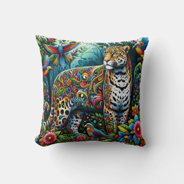 Leopard Charm: Wilde Jungle Umgebung Kissen (Vorderseite)