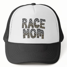 Leopard Checkered Flag Print Race Mama Trucker Hat