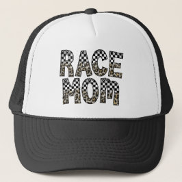 Leopard Checkered Flag Print Race Mama Trucker Hat Truckerkappe