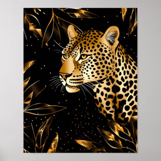 Leopard Cheetah Animal Black Gold  Poster (Vorne)