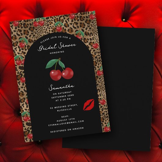 Leopard Cheetah Animal Print Cherry Bridal Shower Einladung