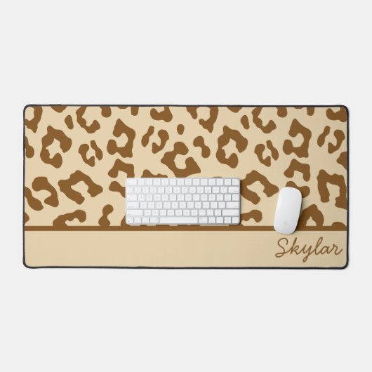 Leopard Cheetah Animal Print Custom Curry Name Schreibtischunterlage (Tastatur & Maus)