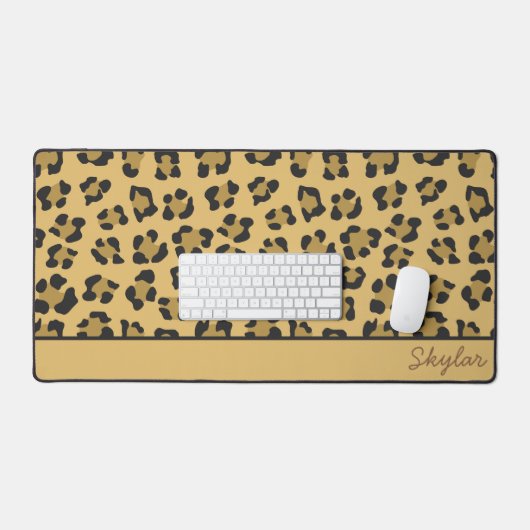 Leopard Cheetah Animal Print Custom Curry Name Schreibtischunterlage (Tastatur & Maus)